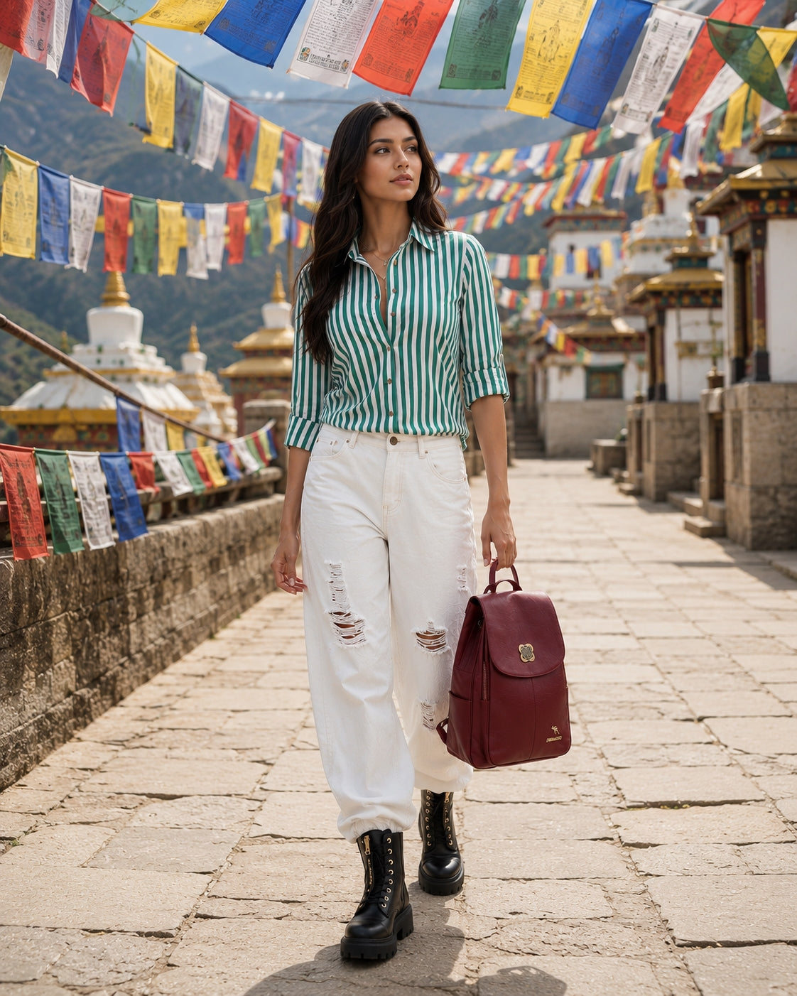Women's Long Sleeve Striped Button-Up Shirt with Classic Lapel Collar and Curved Hem - Casual Office Wear Tops