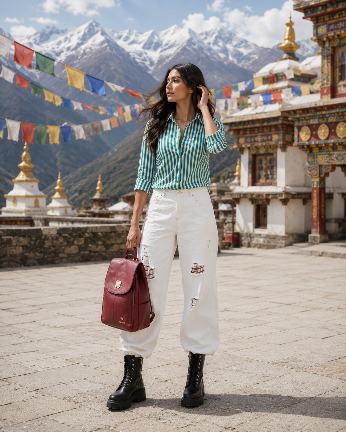 Women's Long Sleeve Striped Button-Up Shirt with Classic Lapel Collar and Curved Hem - Casual Office Wear Tops