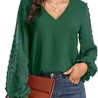 Women Blouses Shirts Lady Casual V-Neck Long Lantern Sleeve Solid Color Blouse Tops Natalia Home Fashion    Natalia Home Fashion