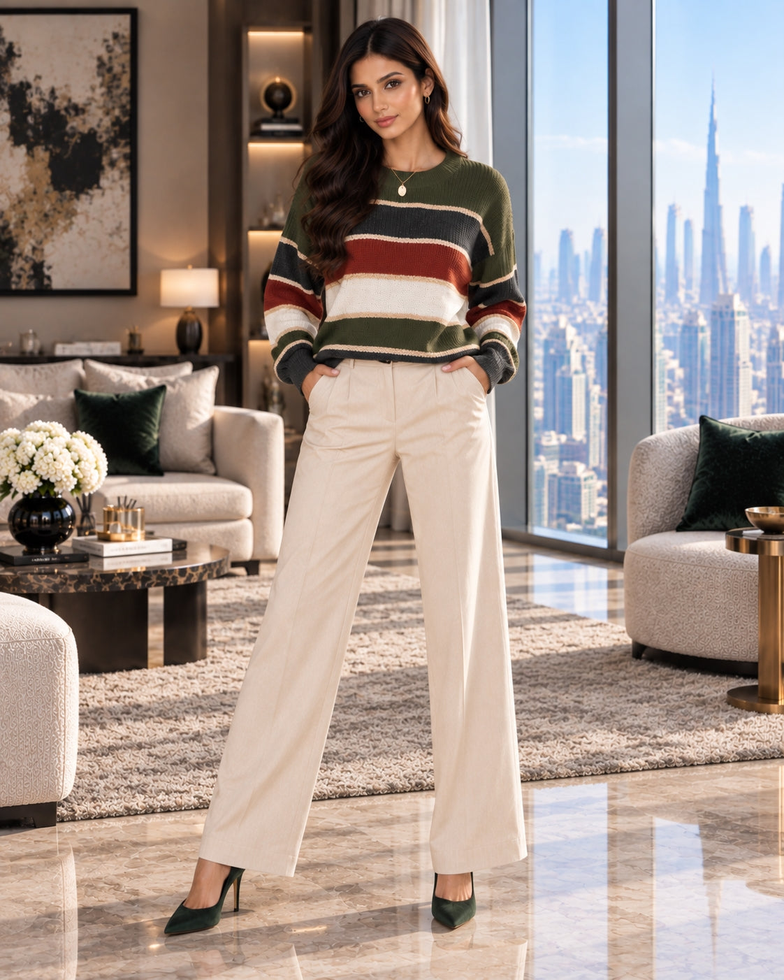Women's Winter Clothing Oversized Striped Round Neck Ribbed Casual Sweater for Women Women's And Female Clothing Natalia Home Fashion    Natalia Home Fashion