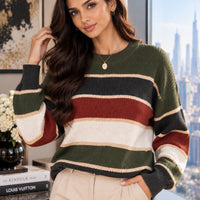 Women's Winter Clothing Oversized Striped Round Neck Ribbed Casual Sweater for Women Women's And Female Clothing Natalia Home Fashion    Natalia Home Fashion