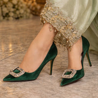 Women 10.5cm Super High Heels Pointed Toe Side Hollow Work Pumps Metal Crystal Buckle Velvet Stiletto Fashion Banquet Lady Shoes