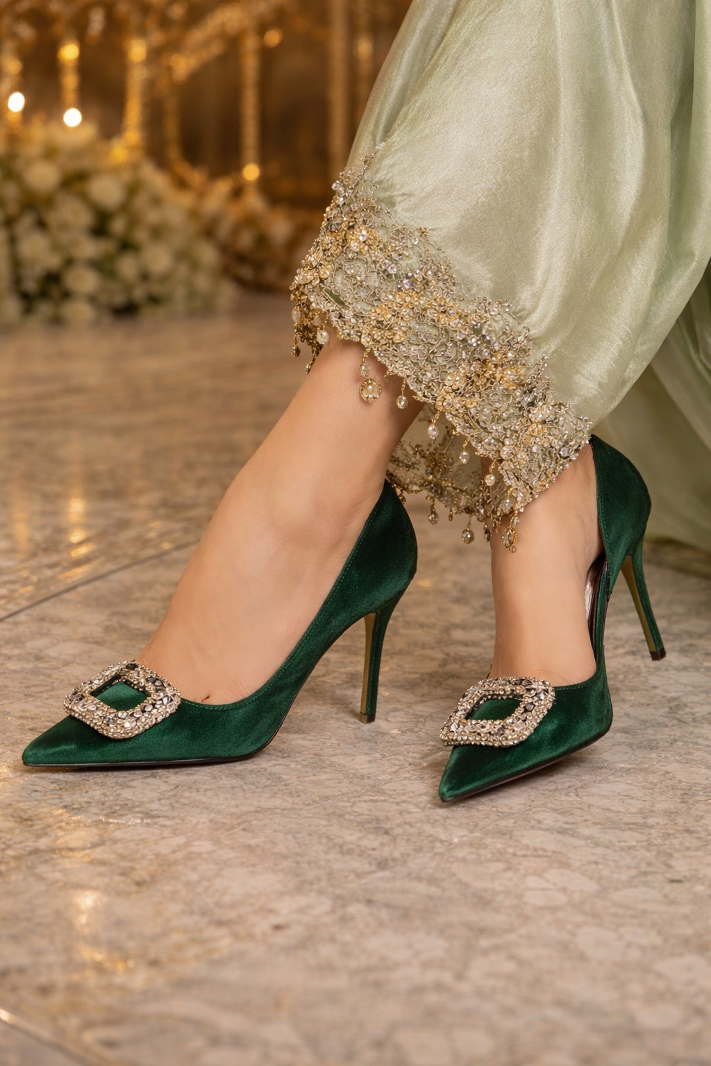 Women 10.5cm Super High Heels Pointed Toe Side Hollow Work Pumps Metal Crystal Buckle Velvet Stiletto Fashion Banquet Lady Shoes