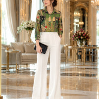 Slim Floral Long-sleeved Shirt Loose Printed Top for Women