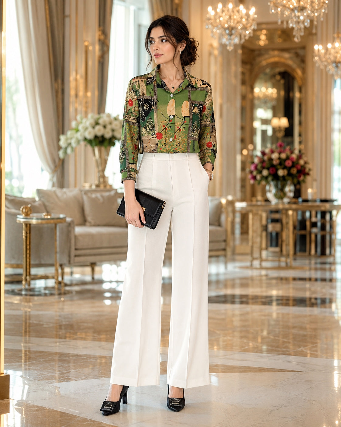 Slim Floral Long-sleeved Shirt Loose Printed Top for Women