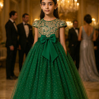 Girls Flower Embroidery Party Dress Kids Big Bow Long Wedding Bridesmaid Prom Gown Girl Fashion Lace Birthday Clothes Costumes