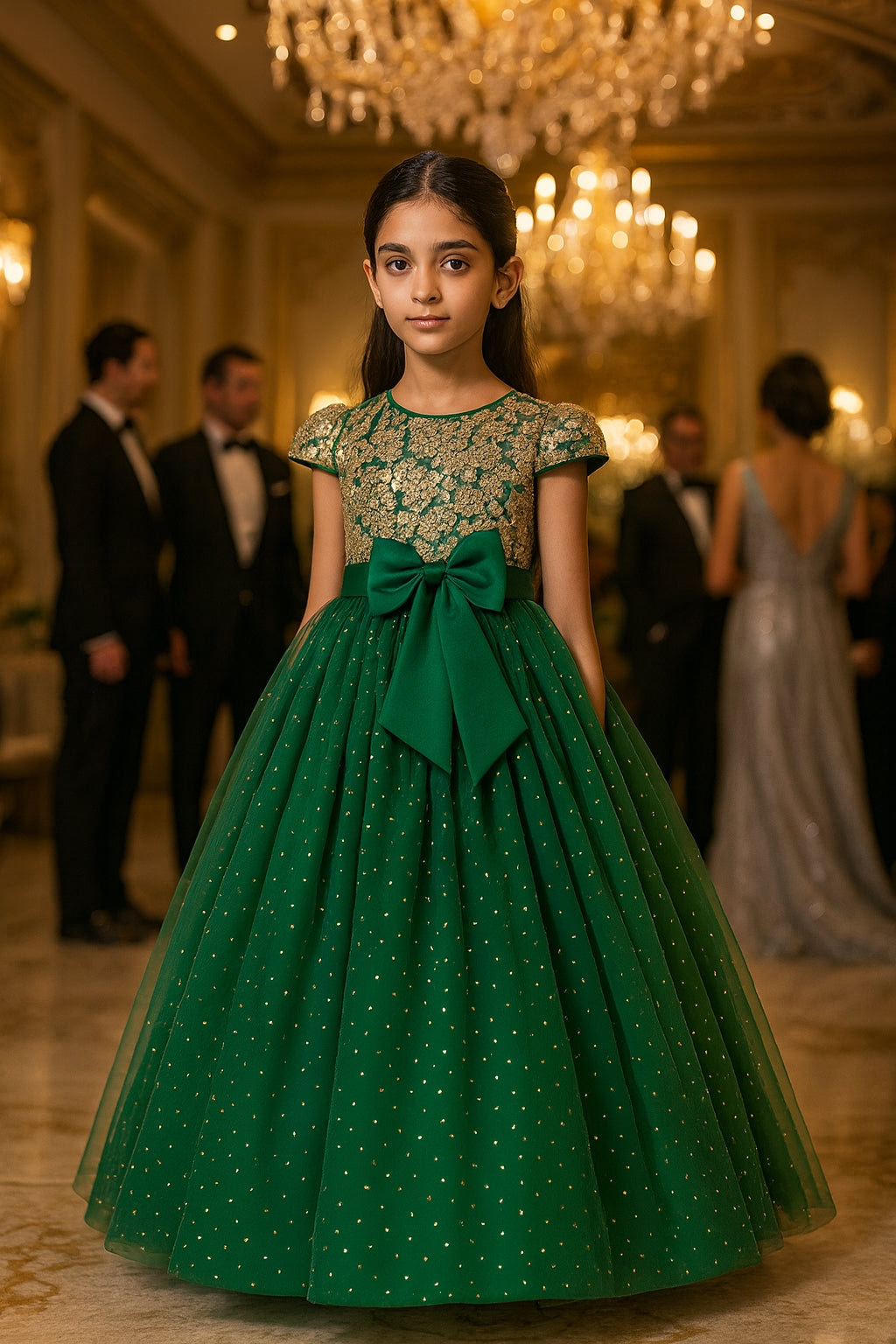 Girls Flower Embroidery Party Dress Kids Big Bow Long Wedding Bridesmaid Prom Gown Girl Fashion Lace Birthday Clothes Costumes