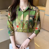 Slim Floral Long-sleeved Shirt Loose Printed Top for Women