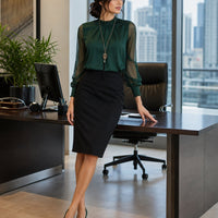Women's Chiffon Shirt Stand Collar Base Layer Top Fashion Sexy Mesh Lace Trim Long Sleeve Blouse Natalia Home Fashion    Natalia Home Fashion