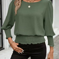 Women's Loose T-shirt Spring and Autumn New Solid Color Long-sleeved Lotus Leaf Sleeve Crew Neck Top Natalia Home Fashion    Natalia Home Fashion