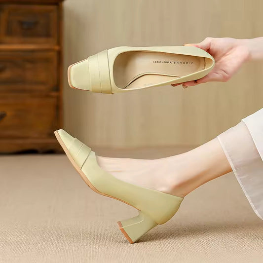 Elegant Satin High Heels Square Toe Slip-On Chunky Heel Comfortable Women's Shoes for Party Fashion Footwear Natalia Home Fashion    Natalia Home Fashion