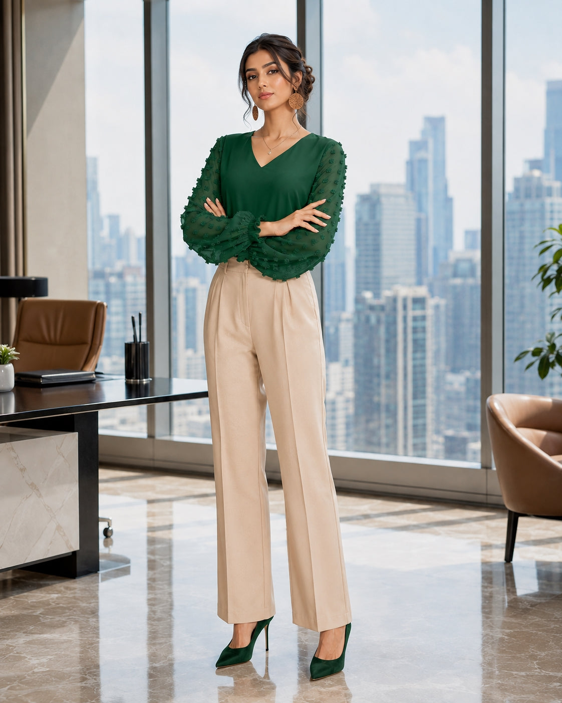 Women Blouses Shirts Lady Casual V-Neck Long Lantern Sleeve Solid Color Blouse Tops Natalia Home Fashion    Natalia Home Fashion