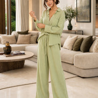 Cotton and Linen Shirt Suit High Waist Loose Trousers Elegant Women Sets Two Piece Set for Women Natalia Home Fashion    Natalia Home Fashion
