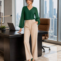Women Blouses Shirts Lady Casual V-Neck Long Lantern Sleeve Solid Color Blouse Tops Natalia Home Fashion    Natalia Home Fashion