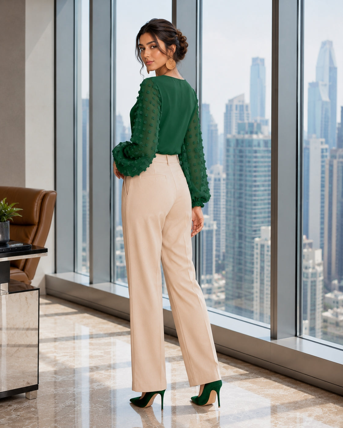 Women Blouses Shirts Lady Casual V-Neck Long Lantern Sleeve Solid Color Blouse Tops Natalia Home Fashion    Natalia Home Fashion