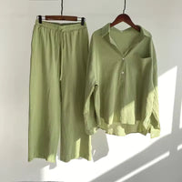 Cotton and Linen Shirt Suit High Waist Loose Trousers Elegant Women Sets Two Piece Set for Women Natalia Home Fashion    Natalia Home Fashion