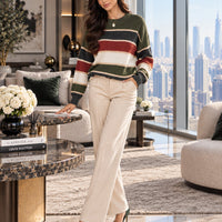 Women's Winter Clothing Oversized Striped Round Neck Ribbed Casual Sweater for Women Women's And Female Clothing Natalia Home Fashion    Natalia Home Fashion