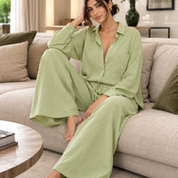 Cotton and Linen Shirt Suit High Waist Loose Trousers Elegant Women Sets Two Piece Set for Women Natalia Home Fashion    Natalia Home Fashion