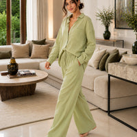 Cotton and Linen Shirt Suit High Waist Loose Trousers Elegant Women Sets Two Piece Set for Women Natalia Home Fashion    Natalia Home Fashion