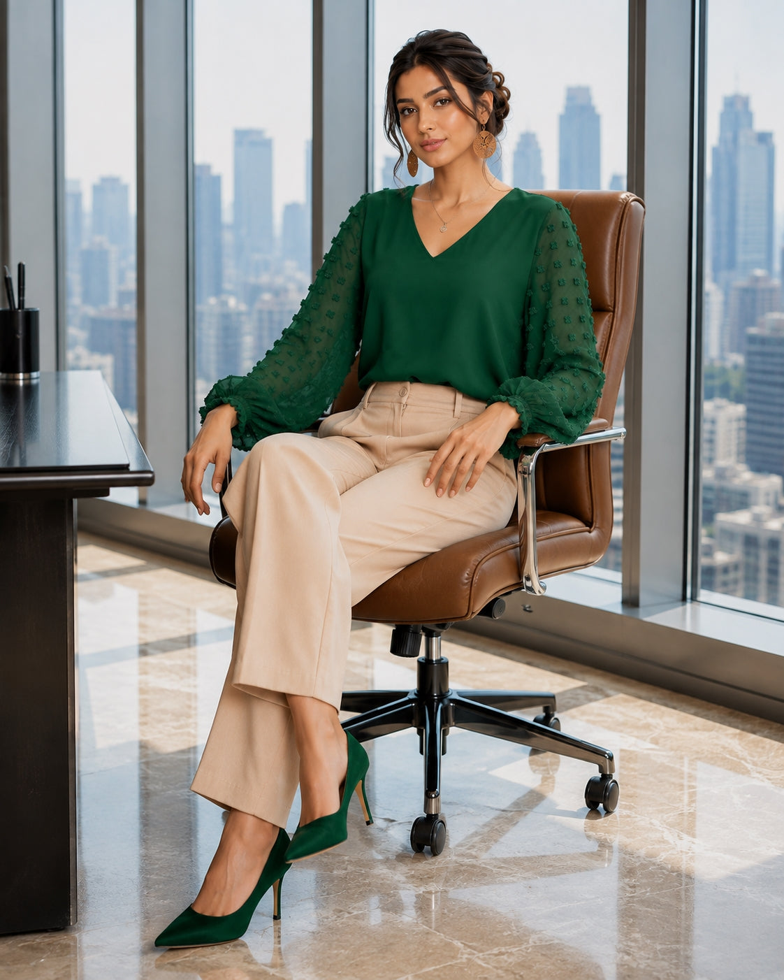 Women Blouses Shirts Lady Casual V-Neck Long Lantern Sleeve Solid Color Blouse Tops Natalia Home Fashion    Natalia Home Fashion