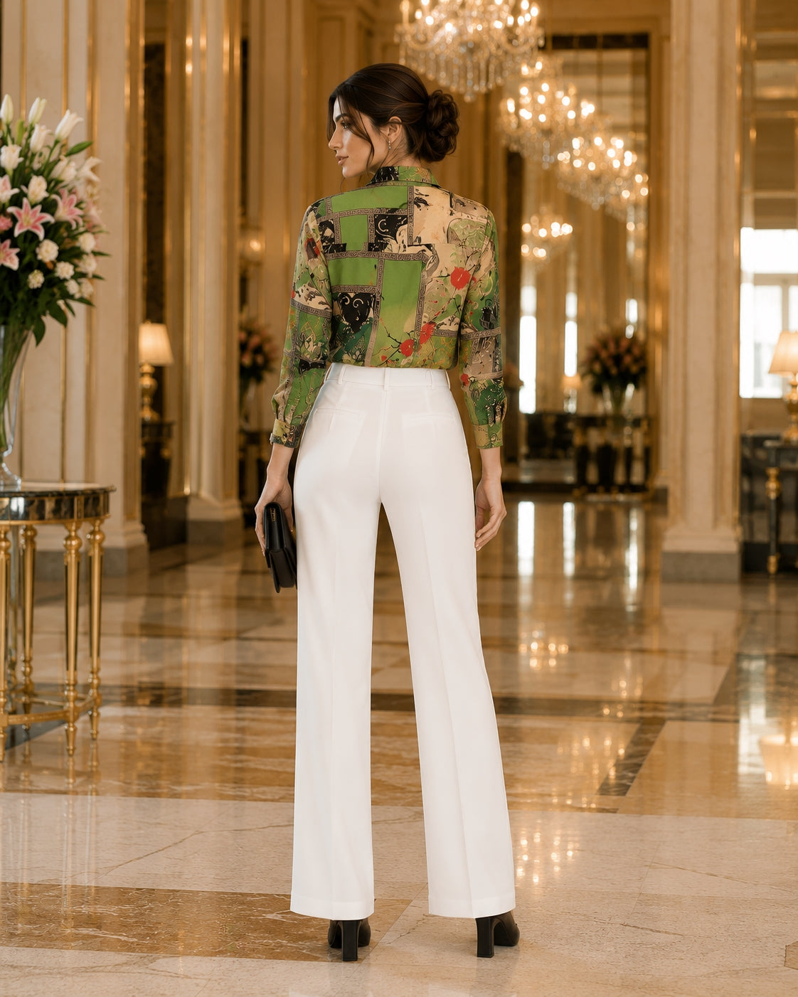 Slim Floral Long-sleeved Shirt Loose Printed Top for Women