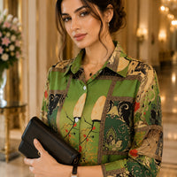 Slim Floral Long-sleeved Shirt Loose Printed Top for Women