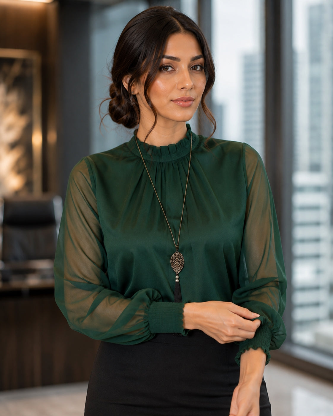 Women's Chiffon Shirt Stand Collar Base Layer Top Fashion Sexy Mesh Lace Trim Long Sleeve Blouse Natalia Home Fashion    Natalia Home Fashion
