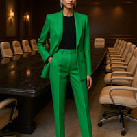 Women Fashion Solid Pant Suits, Office Lady Elegant V-Neck Long Sleeve Blazer Set, Pencil Pants Slim Ladies Outfit