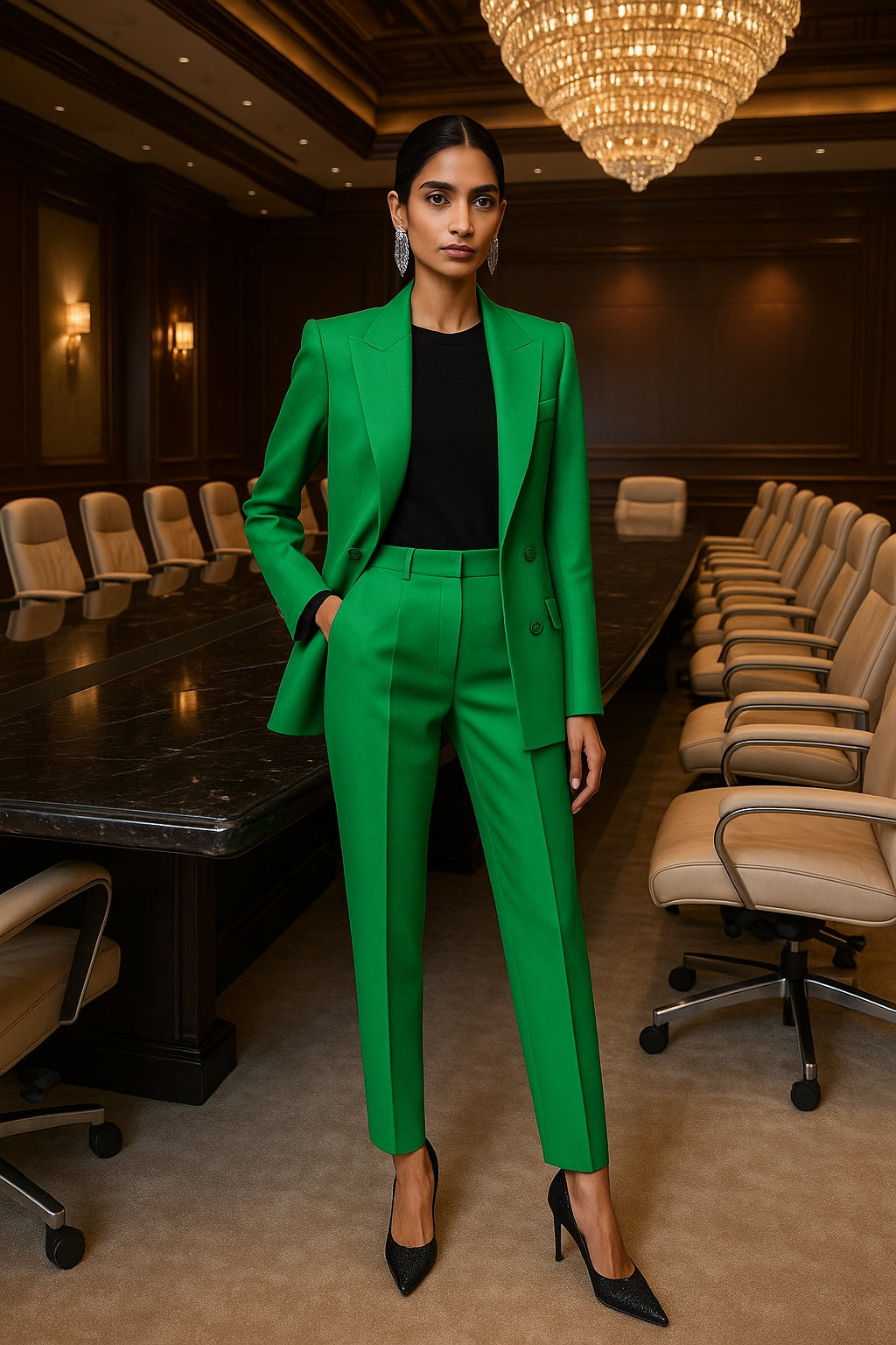 Women Fashion Solid Pant Suits, Office Lady Elegant V-Neck Long Sleeve Blazer Set, Pencil Pants Slim Ladies Outfit