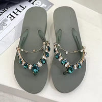 Women Slippers Fashion Summer New Water Diamond Flip Flops Women Outwear Thick Sole Slope Heels Beach Vacation Slippers