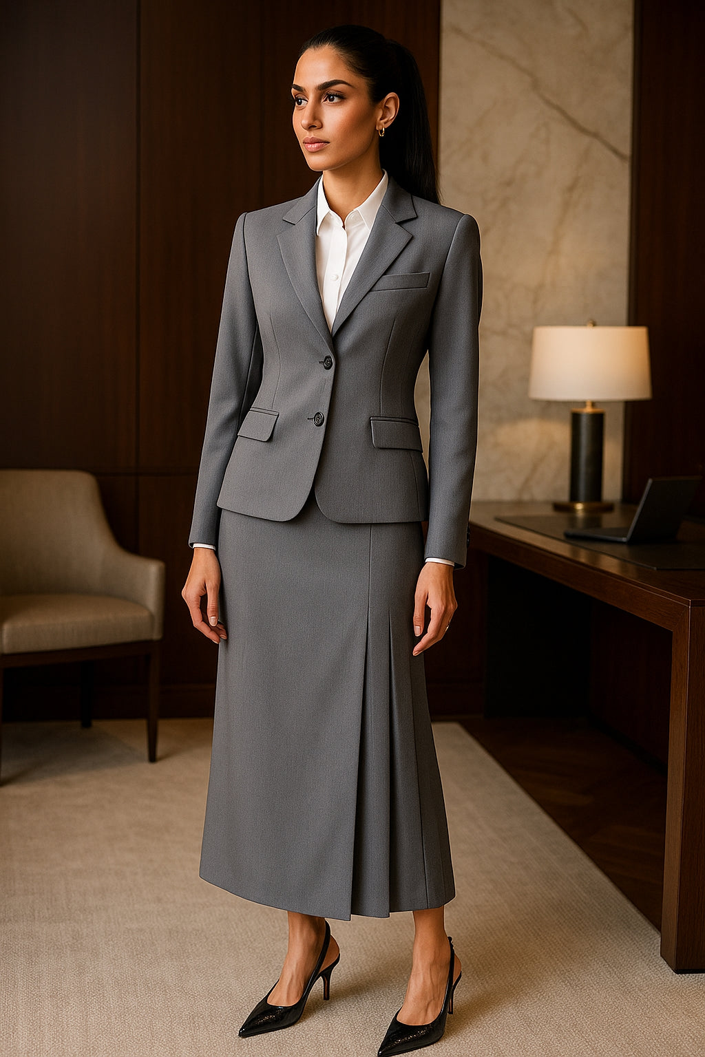 Fashion Office Half Skirt Set for Women Slim Fit Long Sleeved Single Row Two Button Half Skirt Two Piece Set