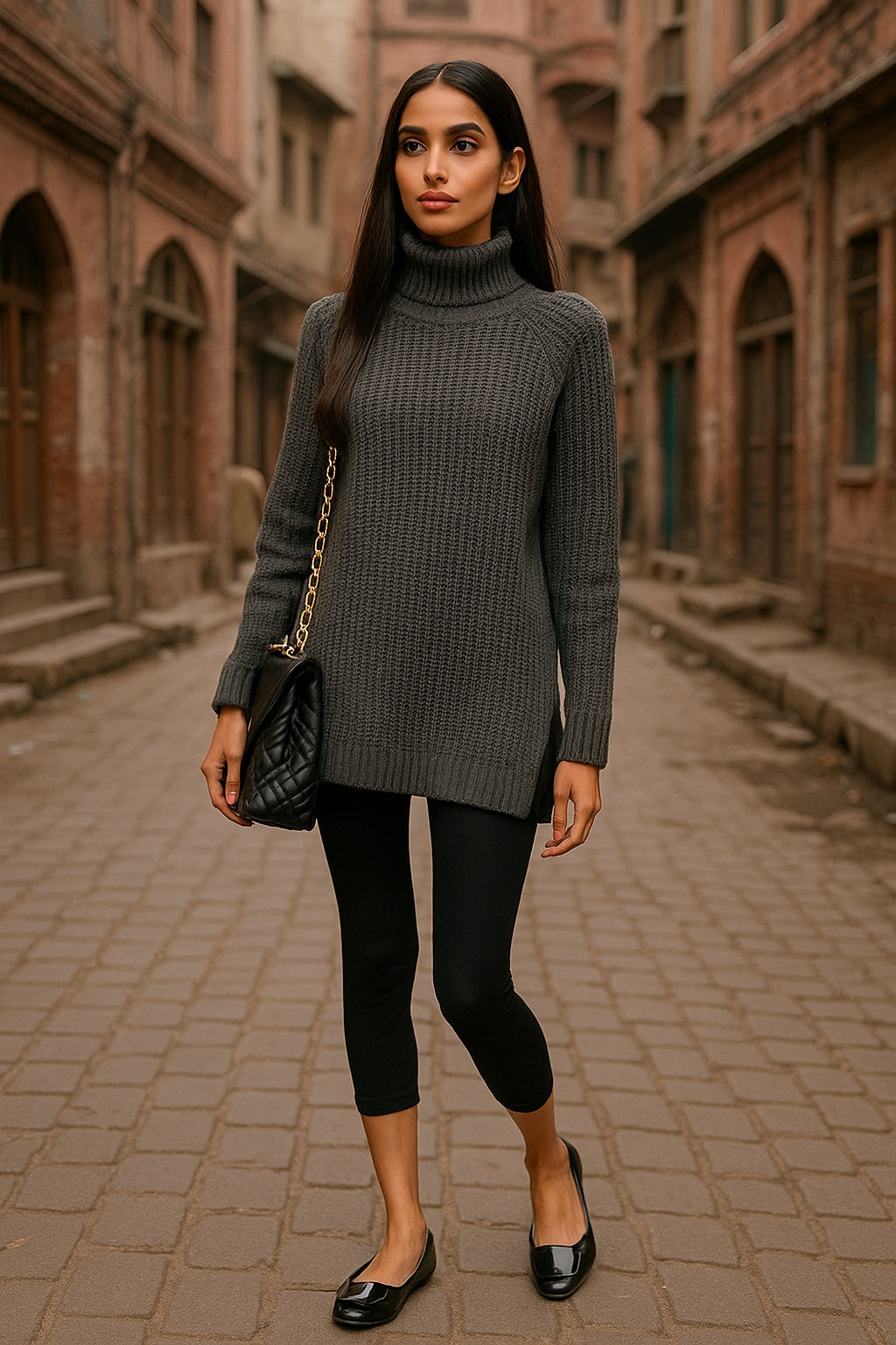 Turtlenecks Women Pullovers Mid-Long Casual Knit Sweater Fad Raglan Sleeves Side Slit Sweater New Skirt-style Jumper