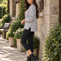 Solid Color Simple Semi-high Collar Long-sleeved Split Pullover Sweater Women's Loose Casual Knitted Sweater Natalia Home Fashion    Natalia Home Fashion