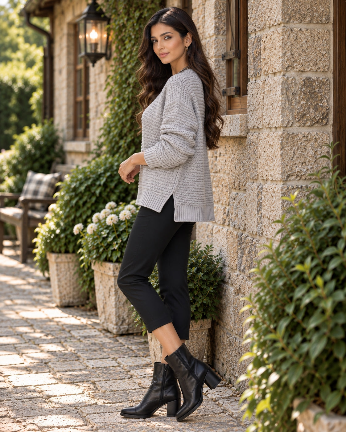 Solid Color Simple Semi-high Collar Long-sleeved Split Pullover Sweater Women's Loose Casual Knitted Sweater Natalia Home Fashion    Natalia Home Fashion