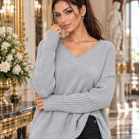 Fashion Casual Women's New Solid Color Sweater V-Neck Long Sleeve Pullover Knit Top Lady Clothing Natalia Home Fashion    Natalia Home Fashion