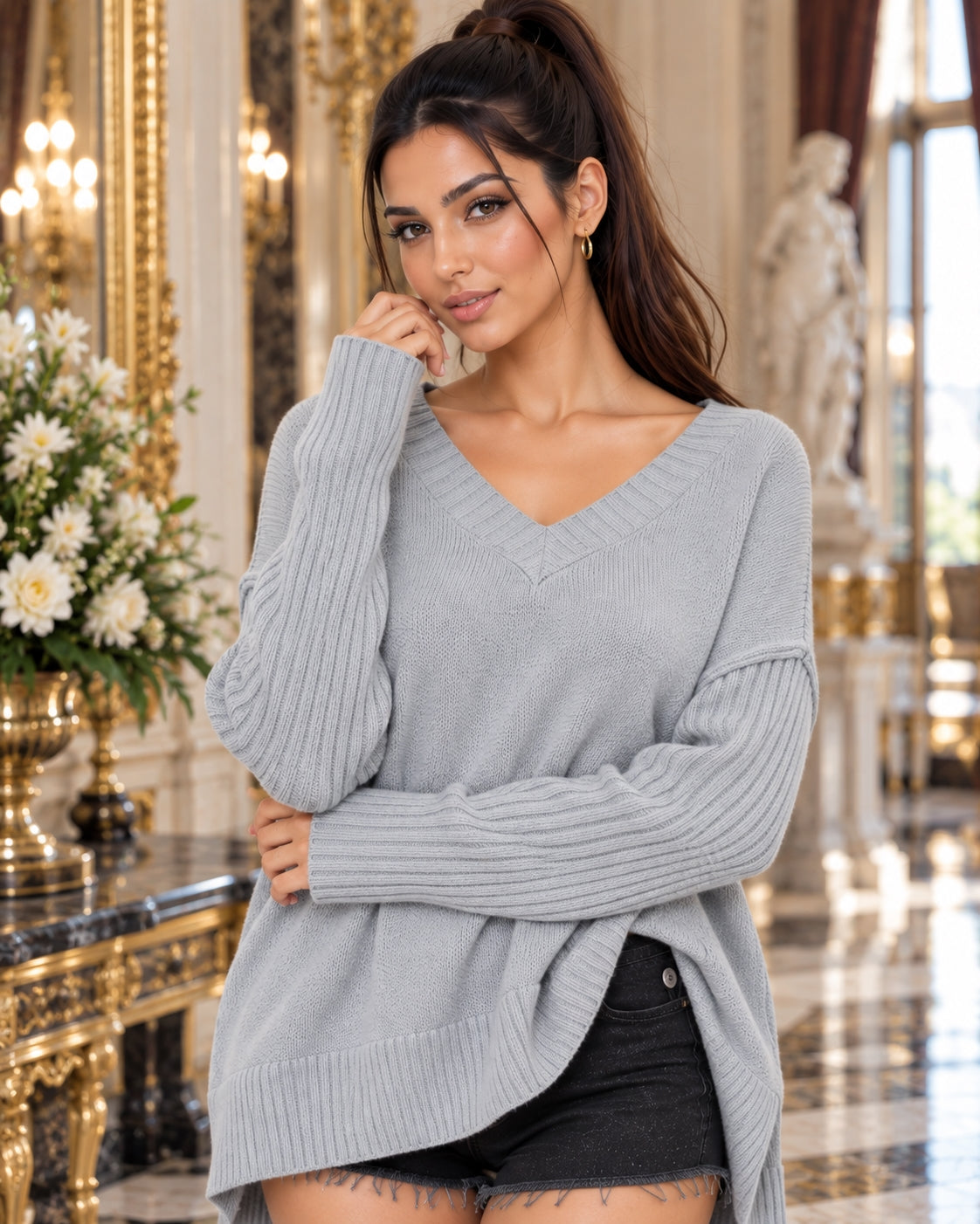 Fashion Casual Women's New Solid Color Sweater V-Neck Long Sleeve Pullover Knit Top Lady Clothing Natalia Home Fashion    Natalia Home Fashion