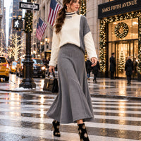Women's Cable Knit Two Piece Set: High Neck Long Sleeve Sweater & A-Line Midi Skirt, Casual Elegant Pullover Outfit Natalia Home Fashion    Natalia Home Fashion