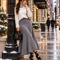 Women's Cable Knit Two Piece Set: High Neck Long Sleeve Sweater & A-Line Midi Skirt, Casual Elegant Pullover Outfit Natalia Home Fashion    Natalia Home Fashion
