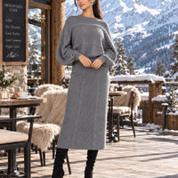 Women's clothing 2-piece set, fashionable twist rope long skirt + crew neck sweater two-piece set Natalia Home Fashion    Natalia Home Fashion