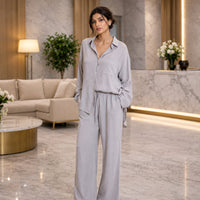 Cotton and Linen Shirt Suit High Waist Loose Trousers Elegant Women Sets Two Piece Set for Women Natalia Home Fashion    Natalia Home Fashion