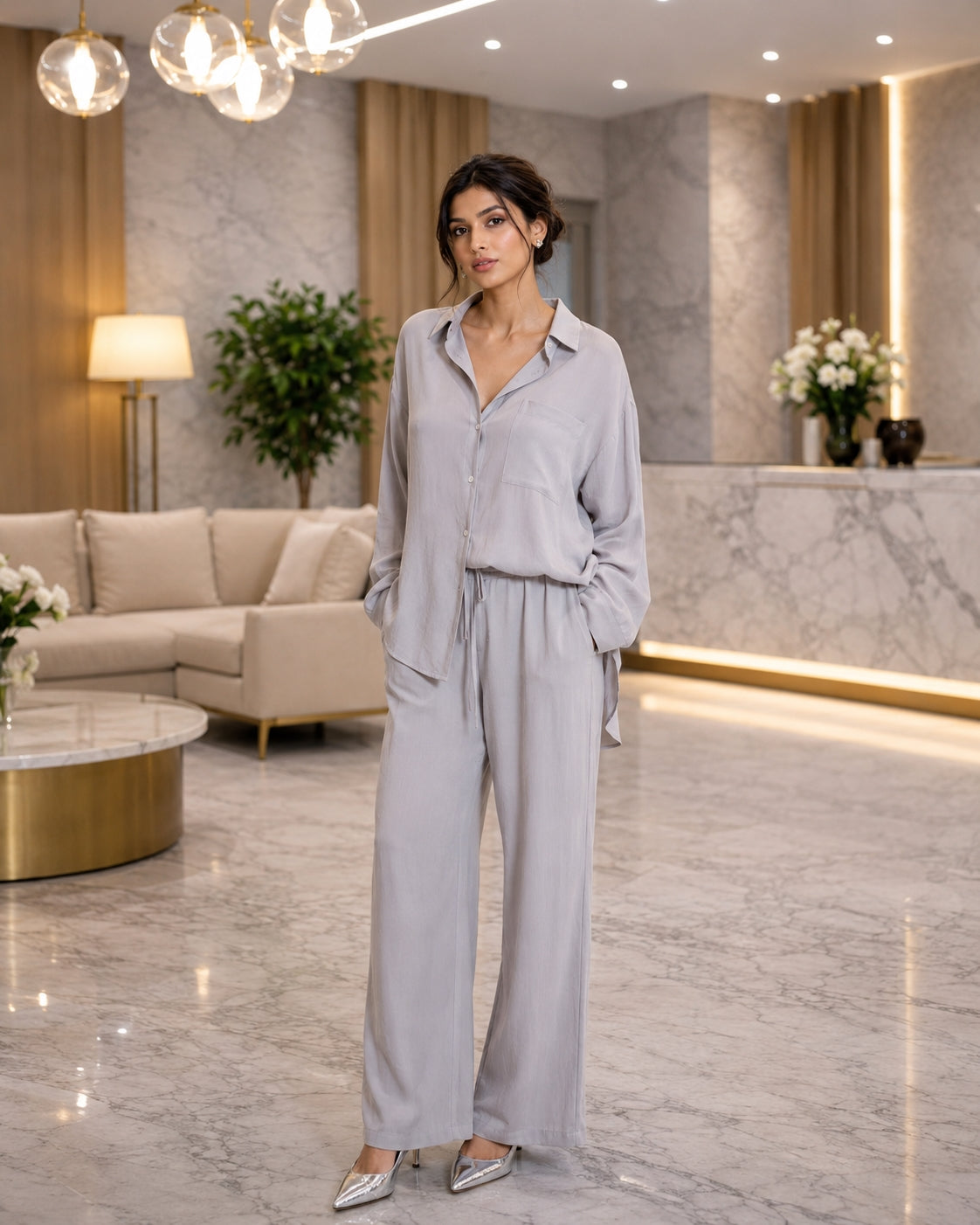 Cotton and Linen Shirt Suit High Waist Loose Trousers Elegant Women Sets Two Piece Set for Women Natalia Home Fashion    Natalia Home Fashion