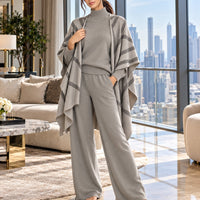 Casual Suit Women's Temperament Lazy Wind Knitted Sweater Shawl Cape Wide-leg Pants Three-piece Set Natalia Home Fashion    Natalia Home Fashion