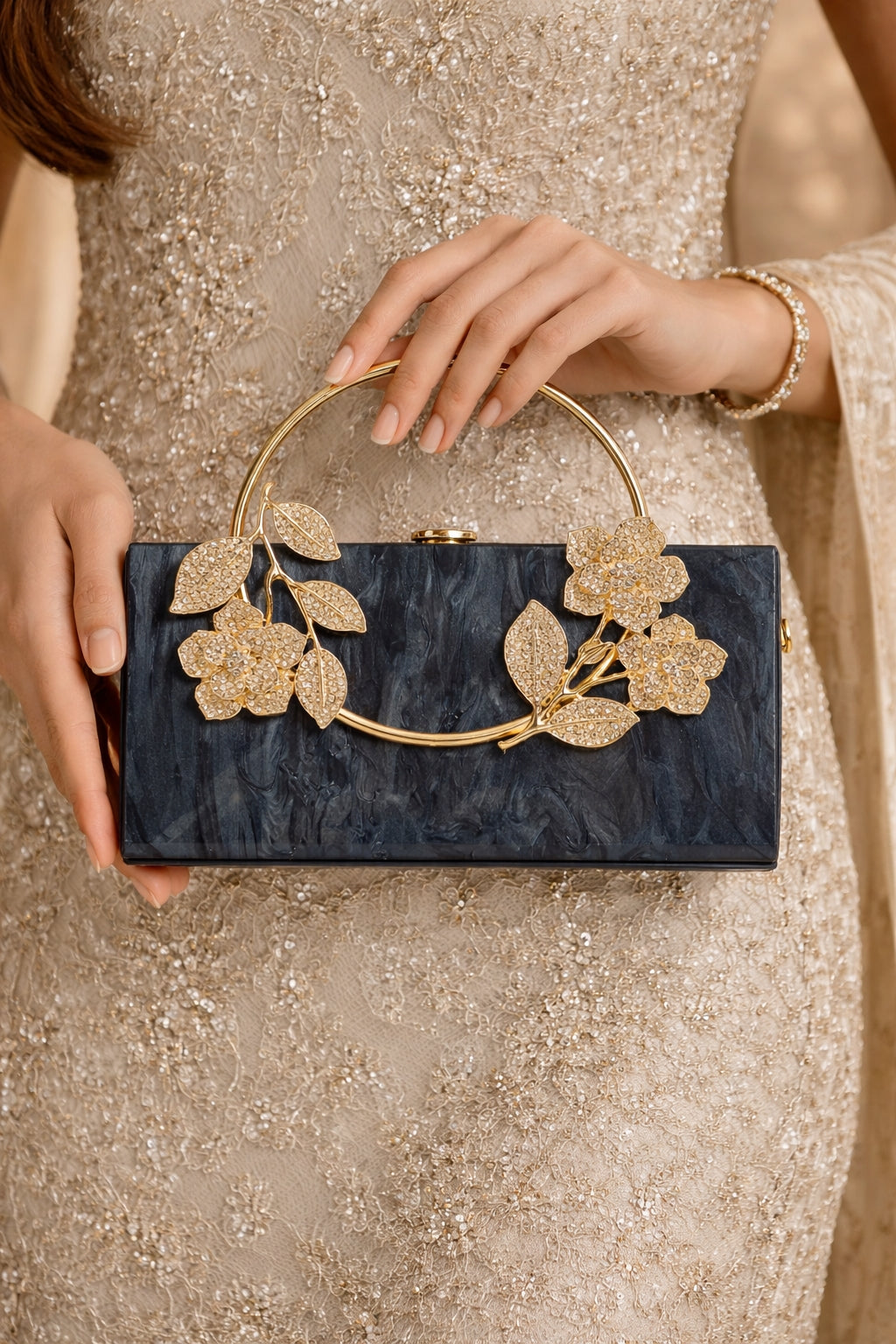 Flower Acrylic Dinner Bag, Single Shoulder, Oblique Cross, Wedding Banquet Handbag