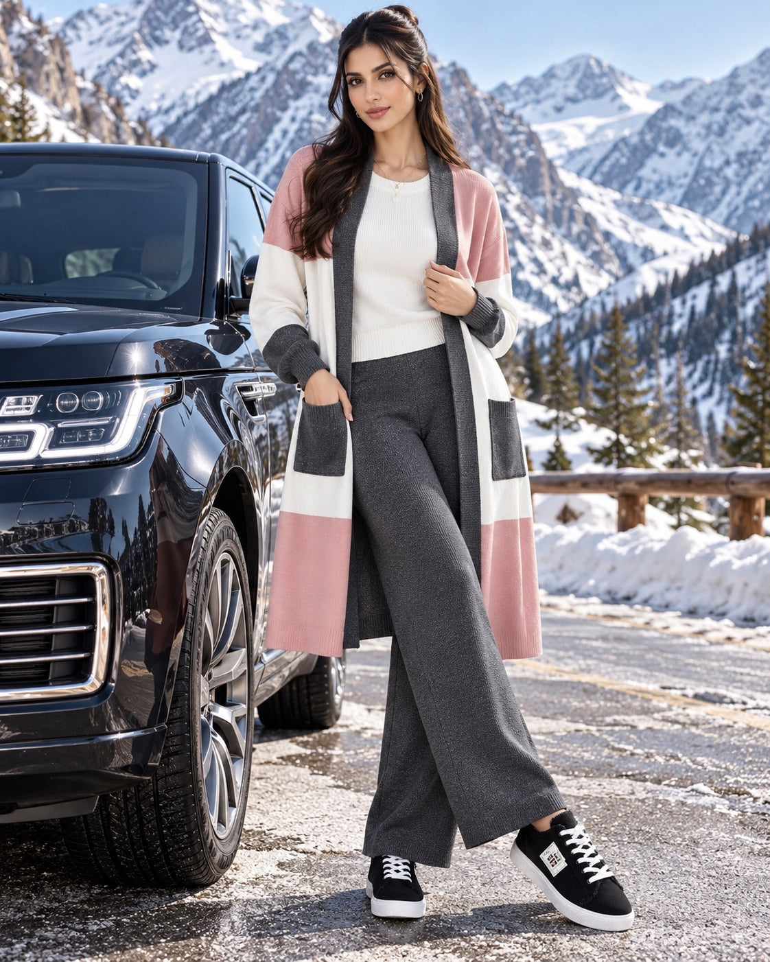 Women's 3PC Knit Set - Cardigan Tank Top Wide Leg Pants  Cross-Border Outfit Natalia Home Fashion    Natalia Home Fashion