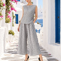 Handmade Pleated Set Women Summer New Sleeveless Vest Top Flared Pants Comfortable Casual Loose Large Size with Stretchy Natalia Home Fashion    Natalia Home Fashion