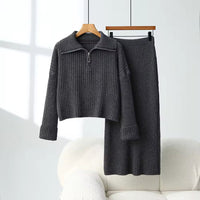 Loose Knitted Sweater Set Casual Fashion Artistic Vintage Style Half-Zip Collared Knitwear Two-Piece Set Natalia Home Fashion    Natalia Home Fashion