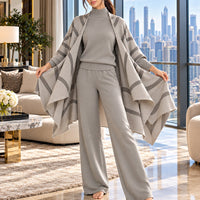 Casual Suit Women's Temperament Lazy Wind Knitted Sweater Shawl Cape Wide-leg Pants Three-piece Set Natalia Home Fashion    Natalia Home Fashion