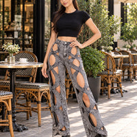Women Vintage Cutout Hollow Out Criss Cross Straight Denim Fashion  High Waist Wide Leg Jeans Trousers Natalia Home Fashion    Natalia Home Fashion