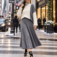Women's Cable Knit Two Piece Set: High Neck Long Sleeve Sweater & A-Line Midi Skirt, Casual Elegant Pullover Outfit Natalia Home Fashion    Natalia Home Fashion