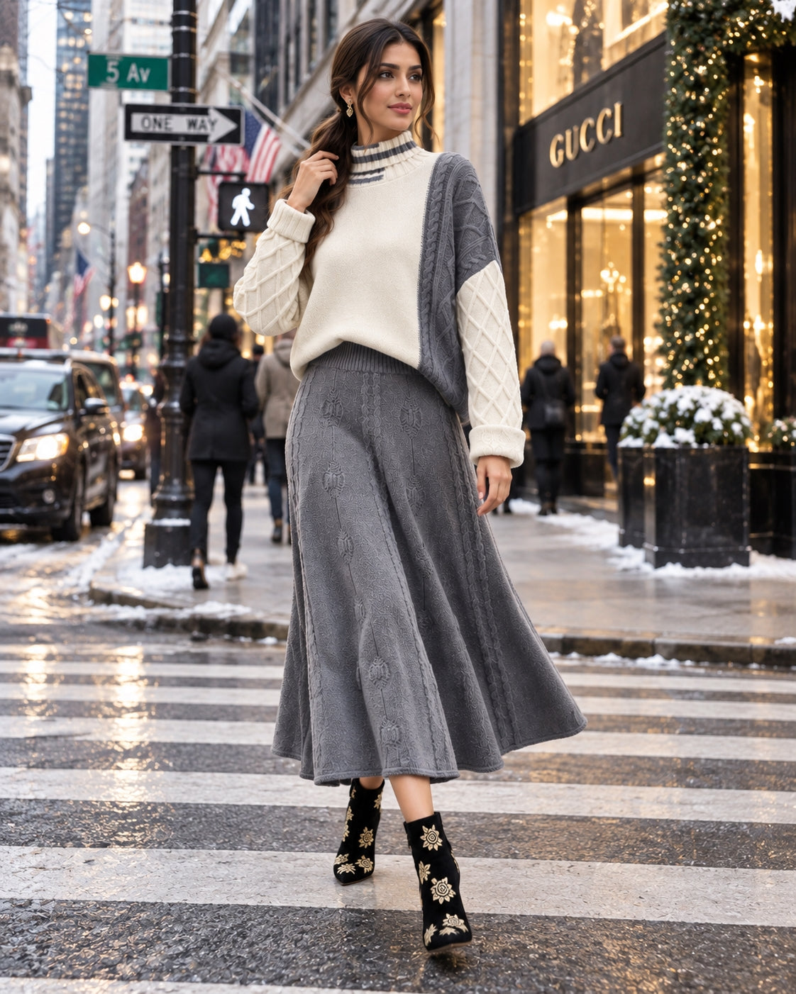 Women's Cable Knit Two Piece Set: High Neck Long Sleeve Sweater & A-Line Midi Skirt, Casual Elegant Pullover Outfit Natalia Home Fashion    Natalia Home Fashion